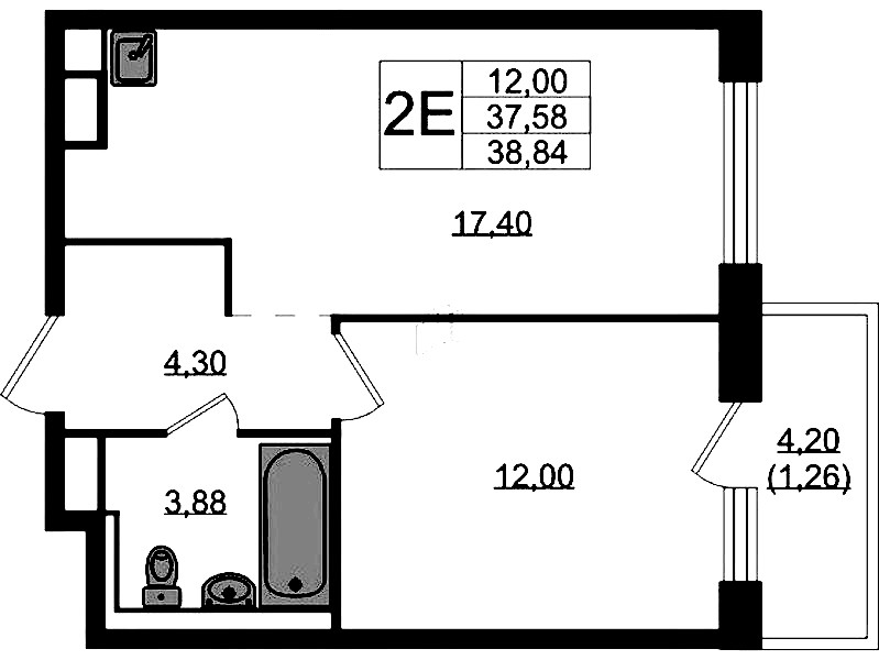 1-комнатная квартира 38.84 м², 11/12 эт., ЖК «Новые Лаврики»
